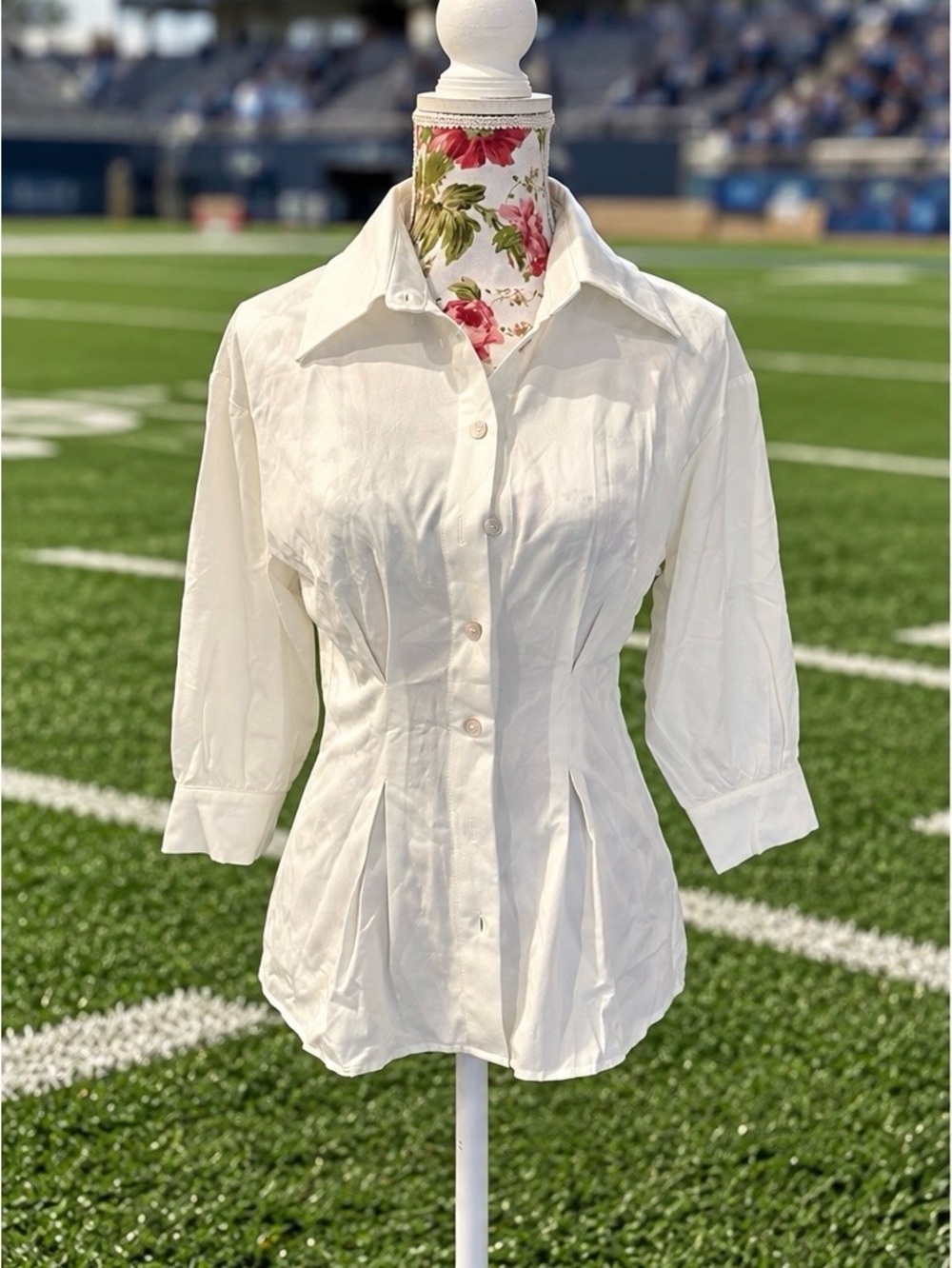NWT Cupshe White Long Sleeve Button-Front Blouse, Size S